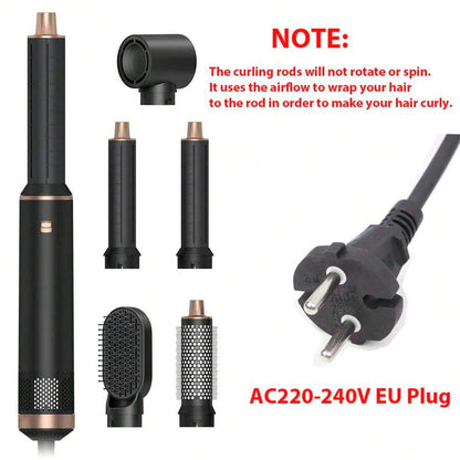 Asciugacapelli a spazzola 5 in 1 nero, set di spazzole ad aria calda rimovibili, set di strumenti per acconciature con ioni negativi, spazzola rotonda per lisciare i capelli con effetto volumizzante