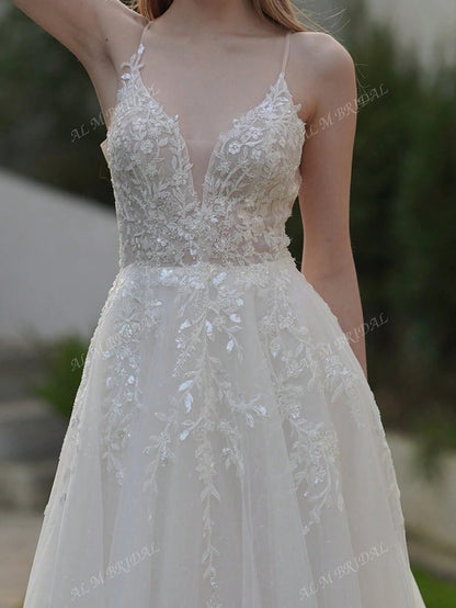 ANGELAG Abito da sposa elegante da donna con ricamo floreale e design in tulle a sottoveste