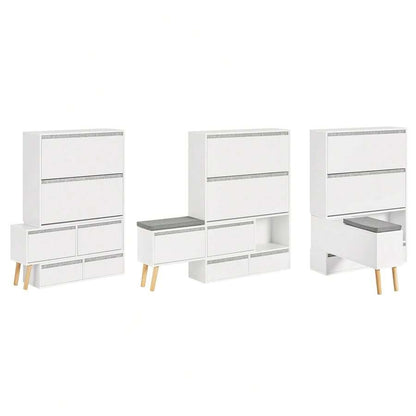 SoBuy Scarpiera ribaltabile, Scarpiera con 2 ribalte, 2 ante e 2 cassetti, Armadio ingresso, Scarpiera con sedile, (92-124) x115x24cm