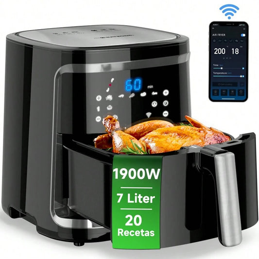 Aigostar Friggitrice ad aria intelligente, 1900W, 7L. Modalità manuale, schermo LED, 7 funzioni preimpostate con mantenimento calore in modalità manuale. Connessione Wi-Fi