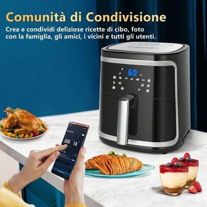 Aigostar Friggitrice ad aria intelligente, 1900W, 7L. Modalità manuale, schermo LED, 7 funzioni preimpostate con mantenimento calore in modalità manuale. Connessione Wi-Fi