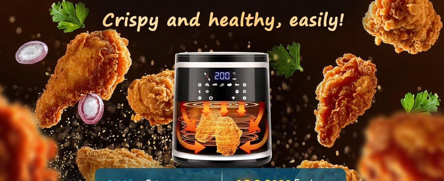 Aigostar Friggitrice ad aria intelligente, 1900W, 7L. Modalità manuale, schermo LED, 7 funzioni preimpostate con mantenimento calore in modalità manuale. Connessione Wi-Fi
