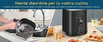 Aigostar Friggitrice ad aria intelligente, 1900W, 7L. Modalità manuale, schermo LED, 7 funzioni preimpostate con mantenimento calore in modalità manuale. Connessione Wi-Fi