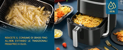 Aigostar Friggitrice ad aria intelligente, 1900W, 7L. Modalità manuale, schermo LED, 7 funzioni preimpostate con mantenimento calore in modalità manuale. Connessione Wi-Fi