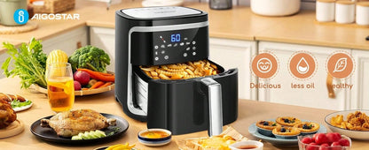Aigostar Friggitrice ad Aria 7-in-1, 1900W, 7L, Pannello touch a led, 7 Scelte già programmate, Forno, Arrostire, Cestello removibile anti aderente, Mantenimento calore, 20- Ricette
