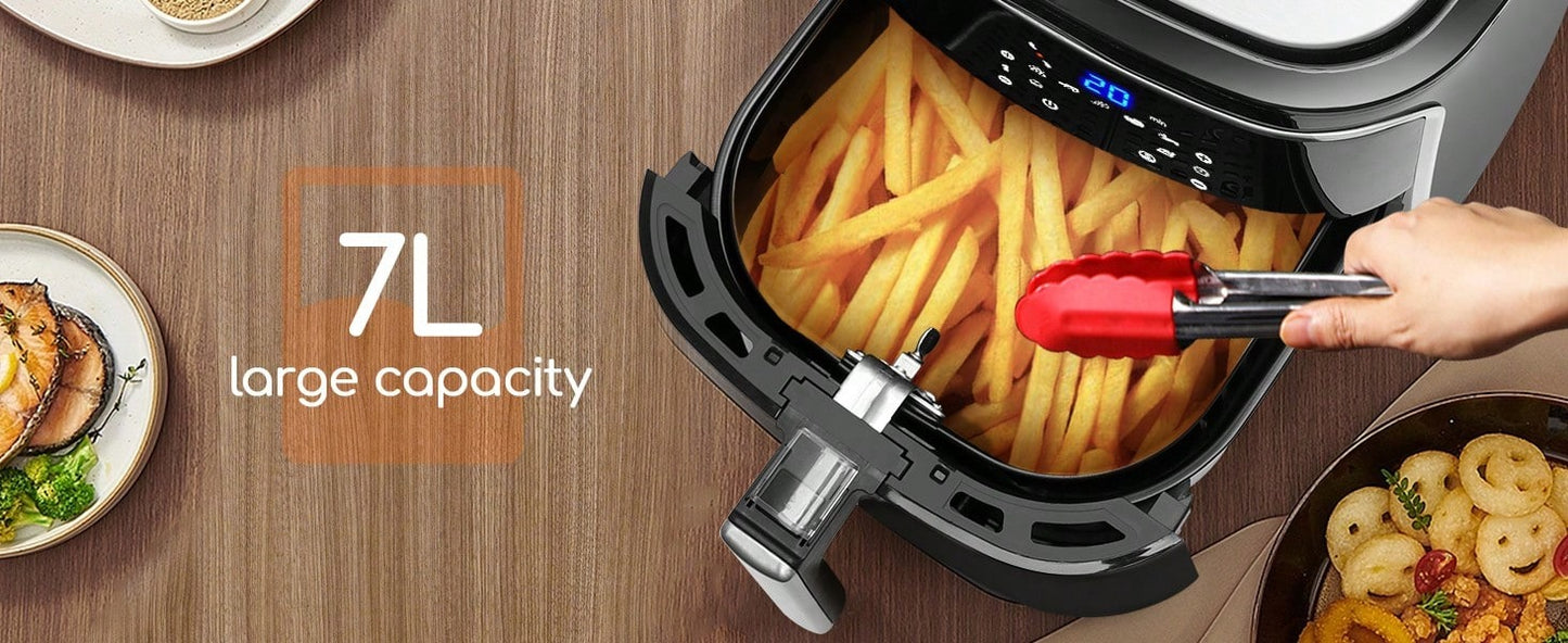 Aigostar Friggitrice ad Aria 7-in-1, 1900W, 7L, Pannello touch a led, 7 Scelte già programmate, Forno, Arrostire, Cestello removibile anti aderente, Mantenimento calore, 20- Ricette