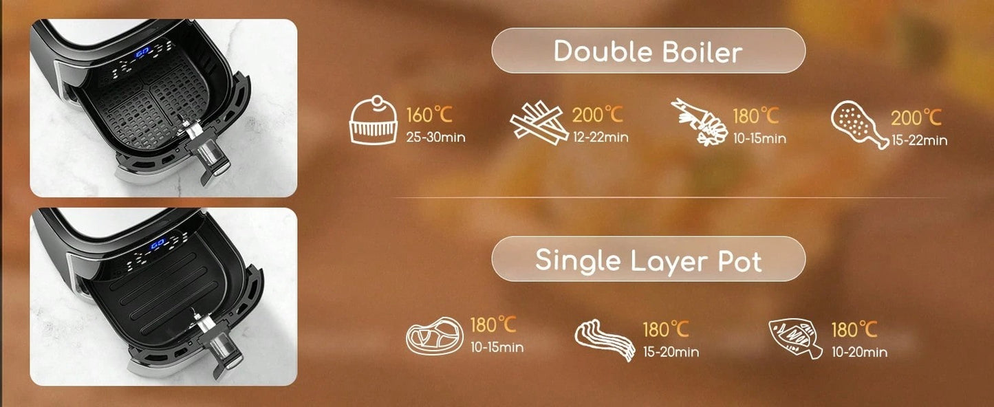 Aigostar Friggitrice ad Aria 7-in-1, 1900W, 7L, Pannello touch a led, 7 Scelte già programmate, Forno, Arrostire, Cestello removibile anti aderente, Mantenimento calore, 20- Ricette