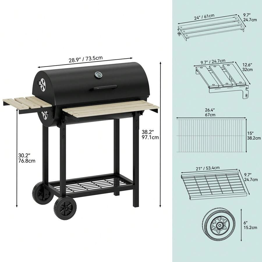 Barbecue a carbone portatile L, Griglia con vassoio per carbone regolabile in altezza e termometro per feste, campeggio, patio e giardino. Inclusi utensili da cucina