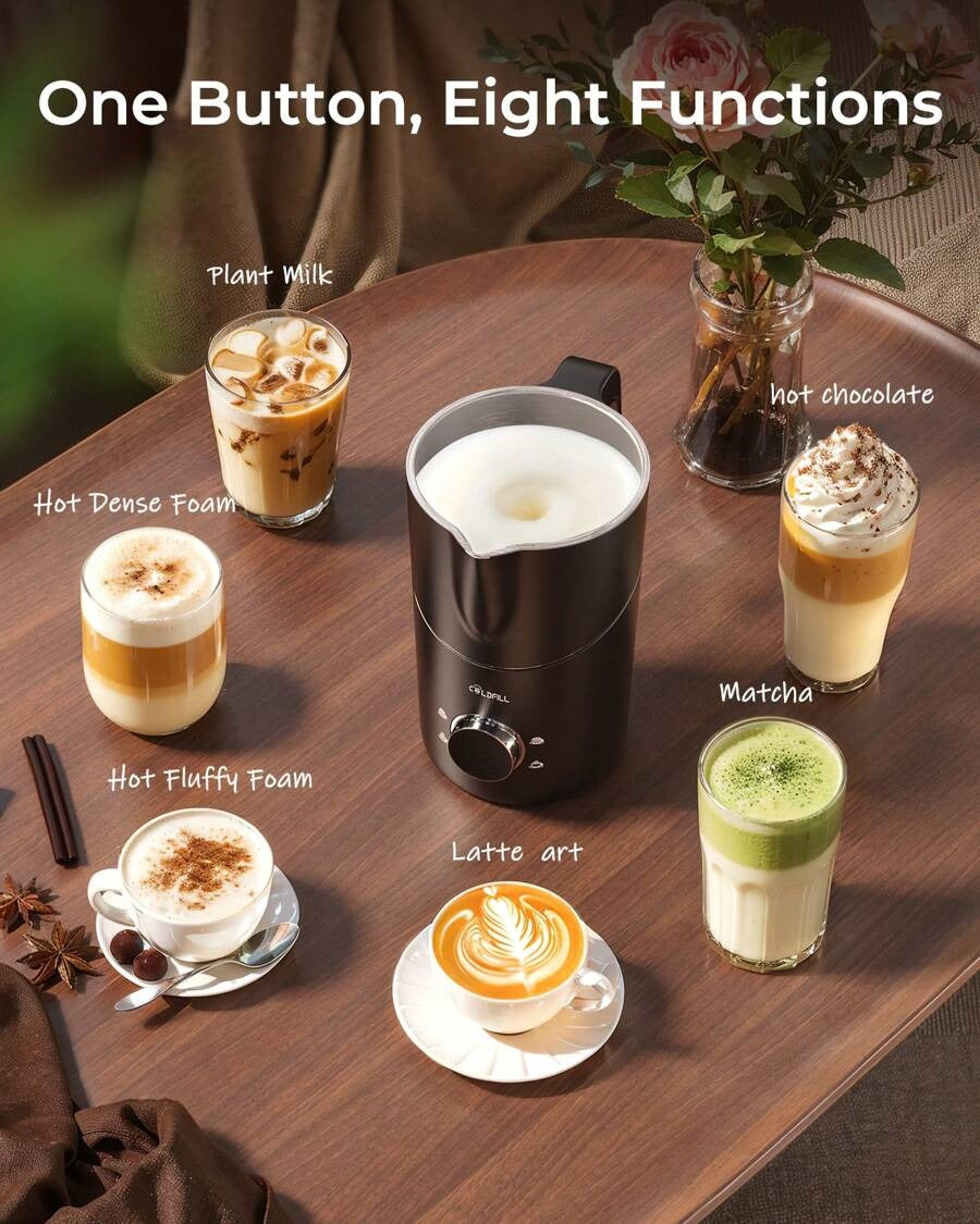 Macchina per cioccolata calda e caffè nero 8 in 1, montalatte automatico diviso, può essere utilizzata per montare il latte per caffellatte, cappuccini, macchiati e altre bevande, nonché per riscaldare il latte