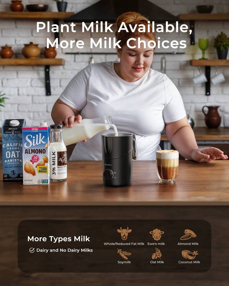Macchina per cioccolata calda e caffè nero 8 in 1, montalatte automatico diviso, può essere utilizzata per montare il latte per caffellatte, cappuccini, macchiati e altre bevande, nonché per riscaldare il latte