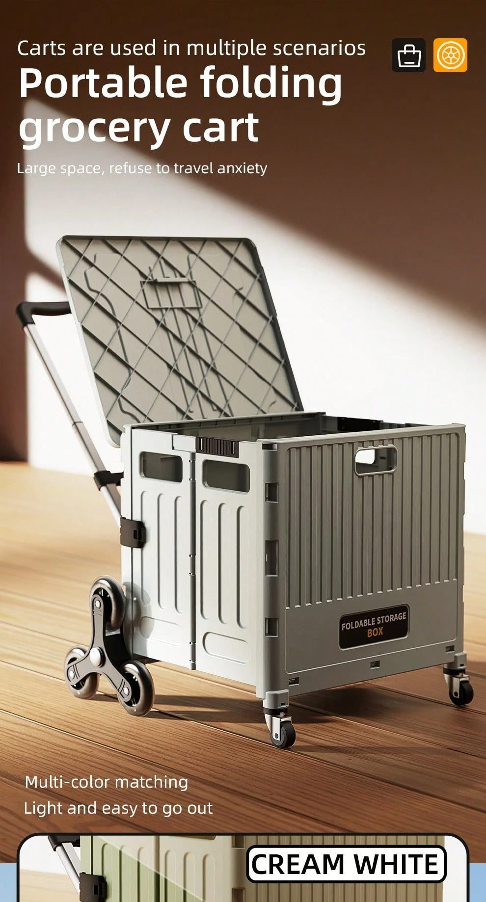 Carrello della spesa pieghevole multifunzionale, carrello della spesa portatile leggero con asta retrattile, adatto per ambulante, campeggio
