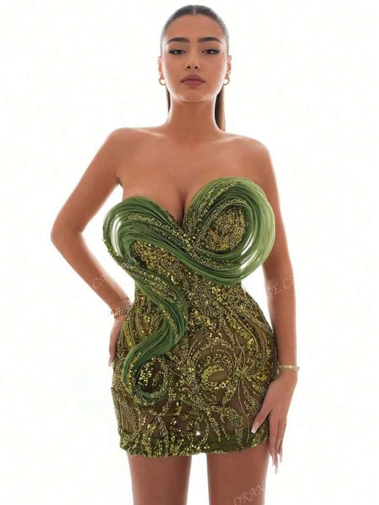 Nuovo abito mini donna senza spalline con paillettes, abito da sera, abito da festa, abito per ospite di matrimonio, abito da ballo