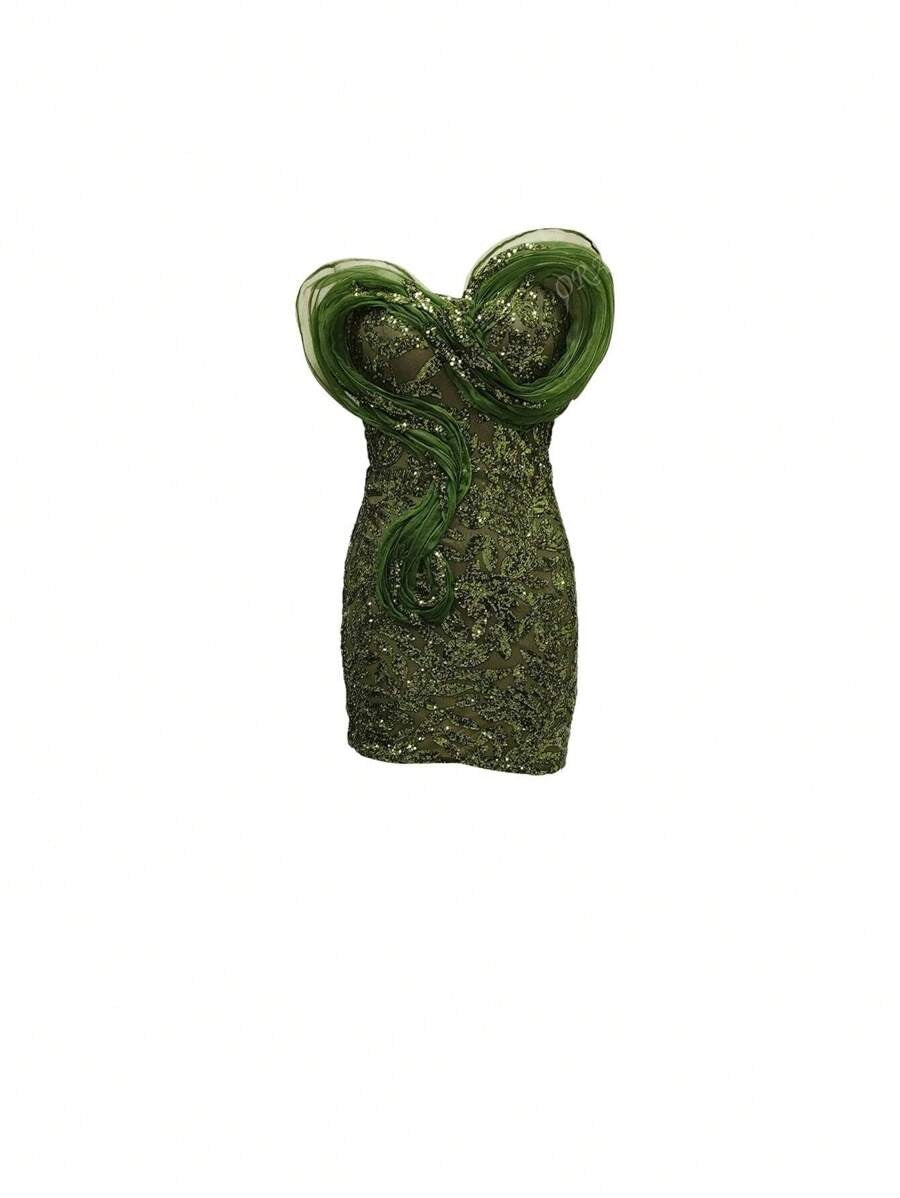 Nuovo abito mini donna senza spalline con paillettes, abito da sera, abito da festa, abito per ospite di matrimonio, abito da ballo
