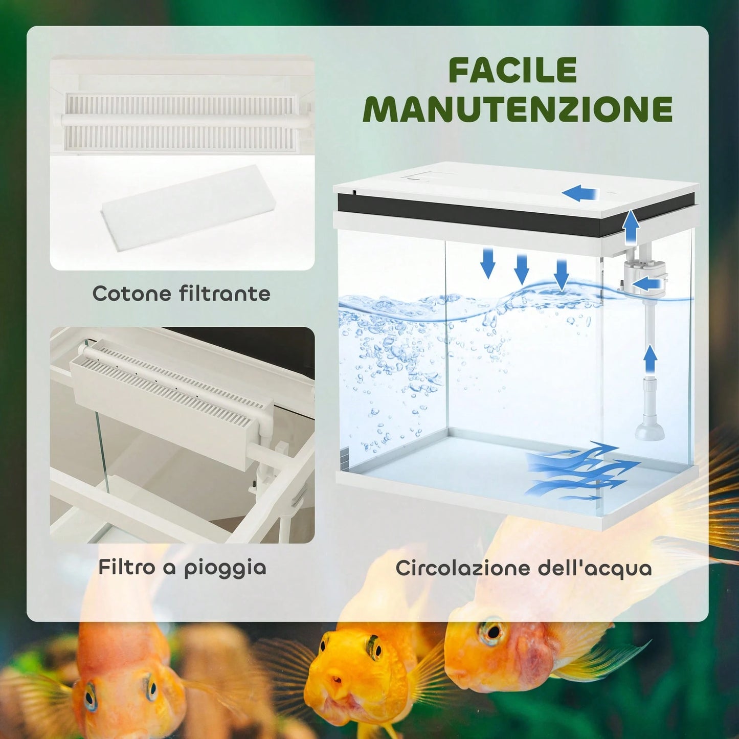 PawHut 26L Acquario in Vetro per Pesci Rossi con Illuminazione LED, Acquario Completo con Filtro e Pompa d'Acqua, Vaschetta per Pesci Acqua Tropicali, 38x26x38 cm, Bianco