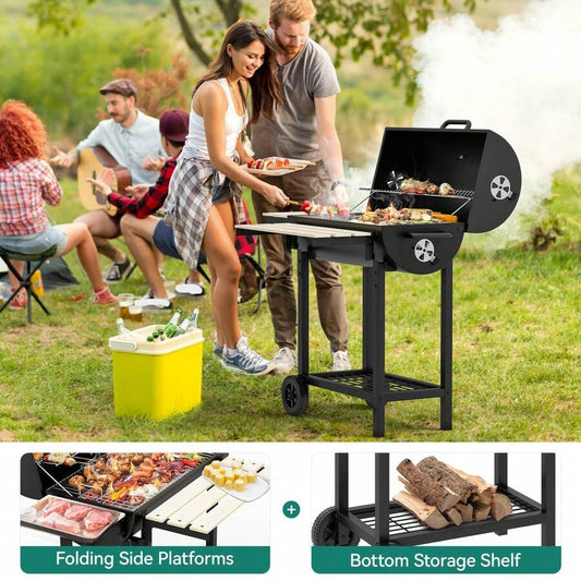 Barbecue a carbone portatile L, Griglia con vassoio per carbone regolabile in altezza e termometro per feste, campeggio, patio e giardino. Inclusi utensili da cucina