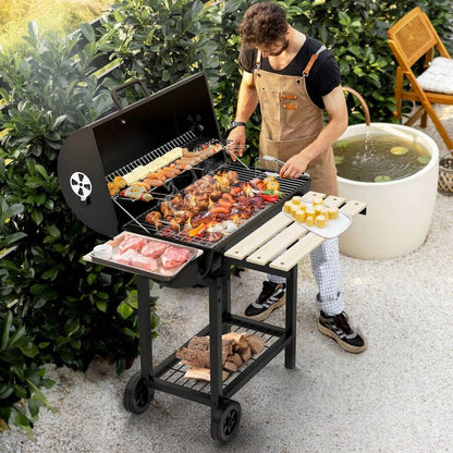 Barbecue a carbone portatile L, Griglia con vassoio per carbone regolabile in altezza e termometro per feste, campeggio, patio e giardino. Inclusi utensili da cucina