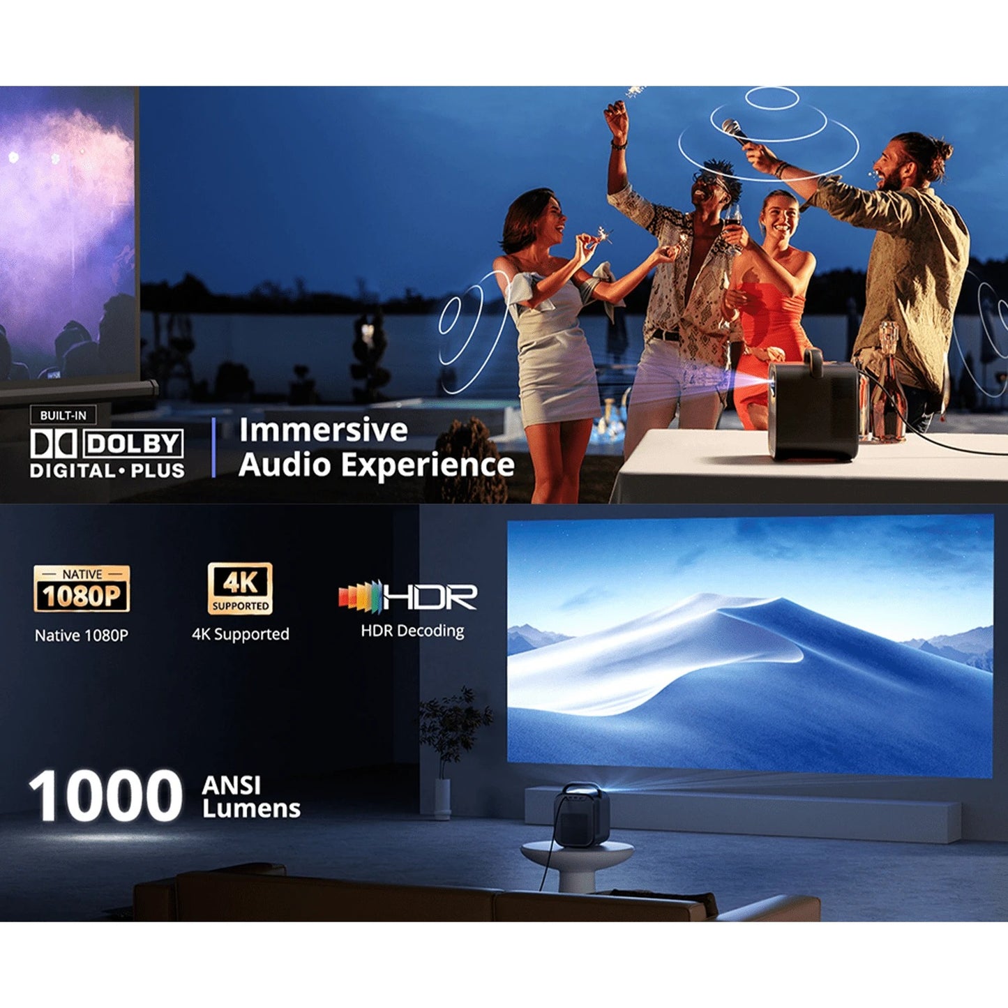 Proiettore ETOE Seal Pro con 1000 ANSI, 1080P nativo, GoogleTV, messa a fuoco automatica e correzione trapezoidale automatica, altoparlanti 2*10 W