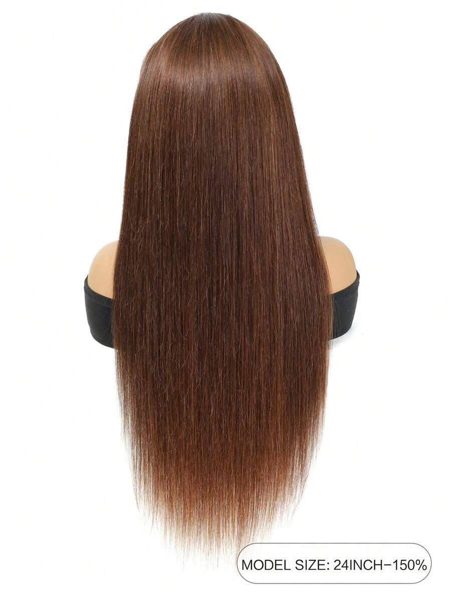 Parrucca da donna dritta con capelli umani castano cioccolato 360°, frontale in pizzo trasparente di 16-28 pollici, con baby hair, densità 150%