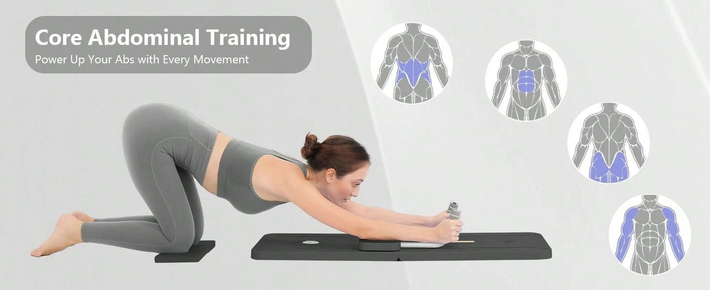 Tavola scorrevole multifunzionale pieghevole Pilates ZM Health, set di formazione Pilates 5-in-1, tappetino scorrevole su erba, rullo per addominali, per esercizi per il core, fitness