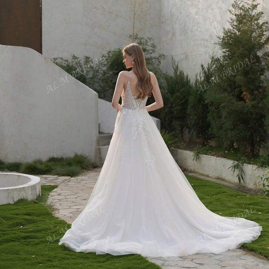 ANGELAG Abito da sposa elegante da donna con ricamo floreale e design in tulle a sottoveste