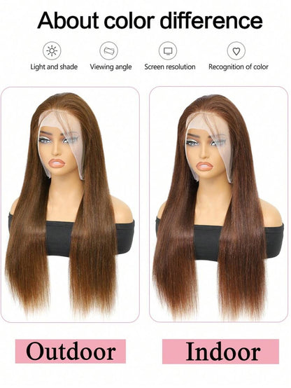Parrucca da donna dritta con capelli umani castano cioccolato 360°, frontale in pizzo trasparente di 16-28 pollici, con baby hair, densità 150%