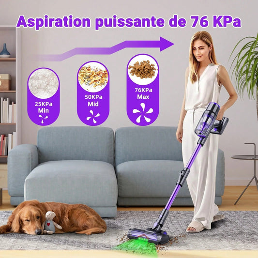 KatFash Aspirapolvere senza fili, 76000 Pa/700 W, touchscreen intelligente, durata della batteria di 65 min., batteria rimovibile, viola Halloween