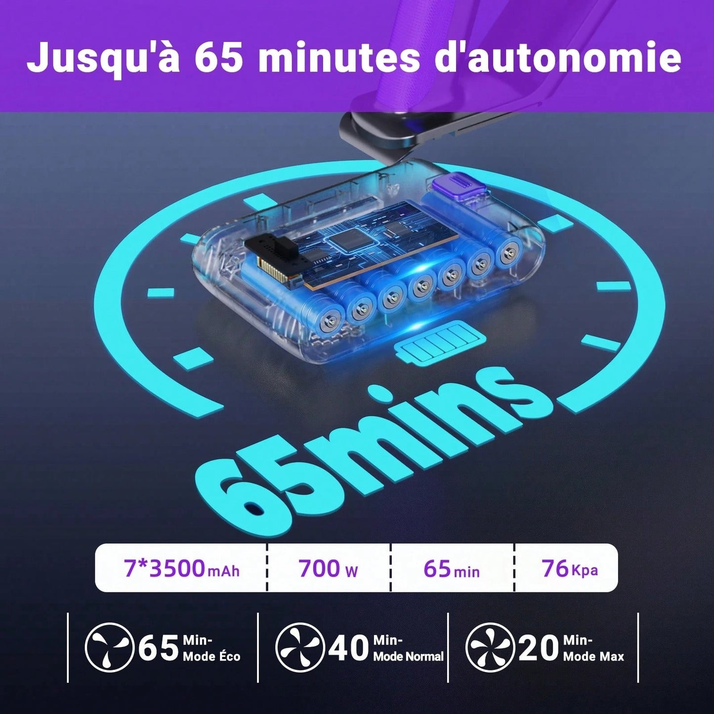 KatFash Aspirapolvere senza fili, 76000 Pa/700 W, touchscreen intelligente, durata della batteria di 65 min., batteria rimovibile, viola Halloween