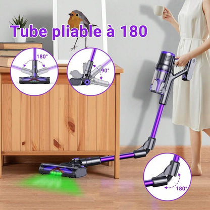 KatFash Aspirapolvere senza fili, 76000 Pa/700 W, touchscreen intelligente, durata della batteria di 65 min., batteria rimovibile, viola Halloween
