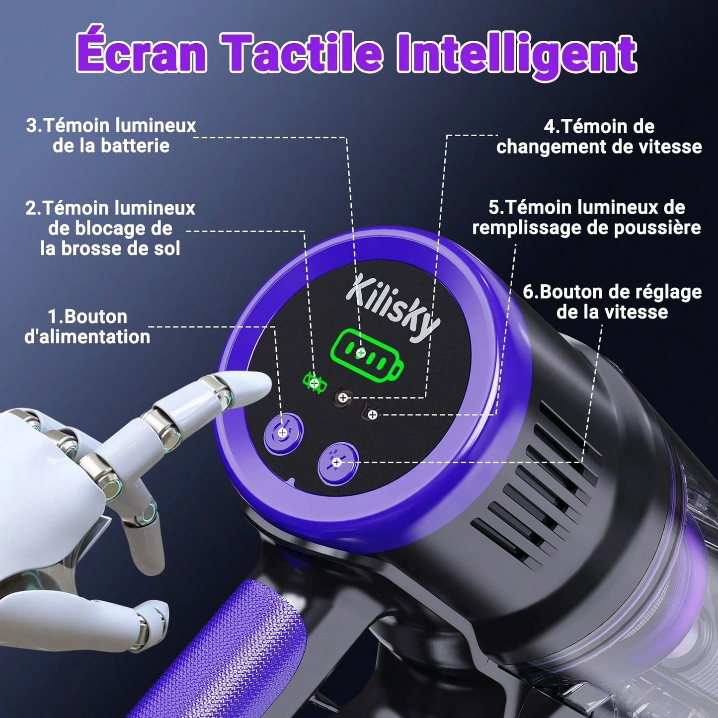 KatFash Aspirapolvere senza fili, 76000 Pa/700 W, touchscreen intelligente, durata della batteria di 65 min., batteria rimovibile, viola Halloween