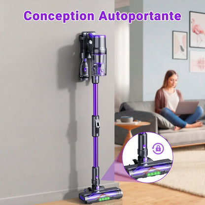 KatFash Aspirapolvere senza fili, 76000 Pa/700 W, touchscreen intelligente, durata della batteria di 65 min., batteria rimovibile, viola Halloween