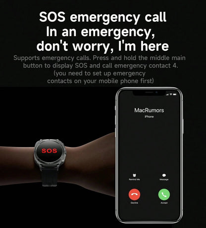Nuovo smartwatch 2025 compatibile con Galaxy Watch 7, chiamate e composizione senza fili, schermo touch AMOLED da 1,43 pollici, controllo vocale AI, notifiche info, accesso NFC, chiamata SOS, monitoraggio ECG/frequenza cardiaca/sonno