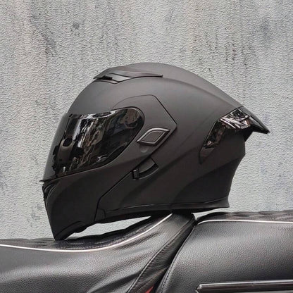 Casco da moto modulare di alta qualità con visiera apribile e doppia visiera, design personalizzato con alettone grande, omologato DOT, slot per altoparlante Bluetooth