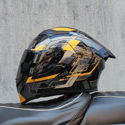 Casco da moto modulare di alta qualità con visiera apribile e doppia visiera, design personalizzato con alettone grande, omologato DOT, slot per altoparlante Bluetooth
