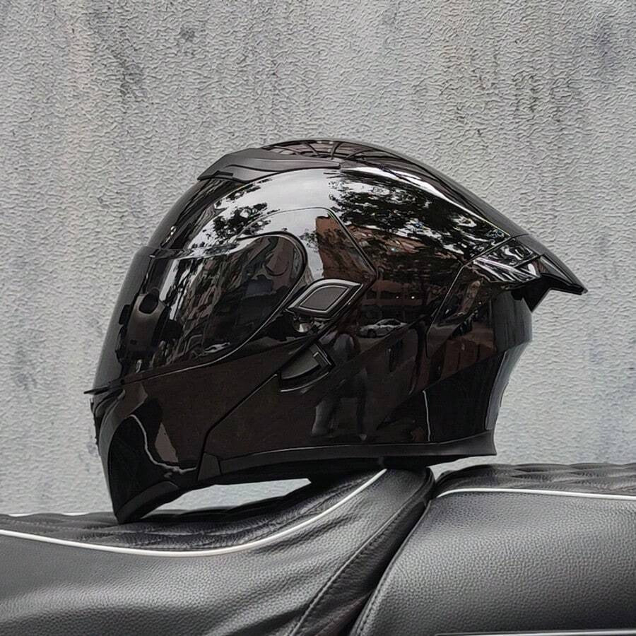 Casco da moto modulare di alta qualità con visiera apribile e doppia visiera, design personalizzato con alettone grande, omologato DOT, slot per altoparlante Bluetooth