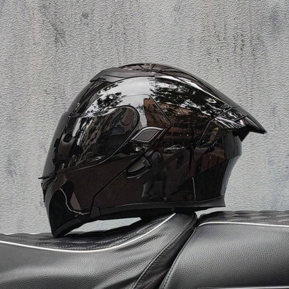 Casco da moto modulare di alta qualità con visiera apribile e doppia visiera, design personalizzato con alettone grande, omologato DOT, slot per altoparlante Bluetooth