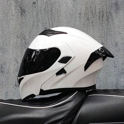 Casco da moto modulare di alta qualità con visiera apribile e doppia visiera, design personalizzato con alettone grande, omologato DOT, slot per altoparlante Bluetooth
