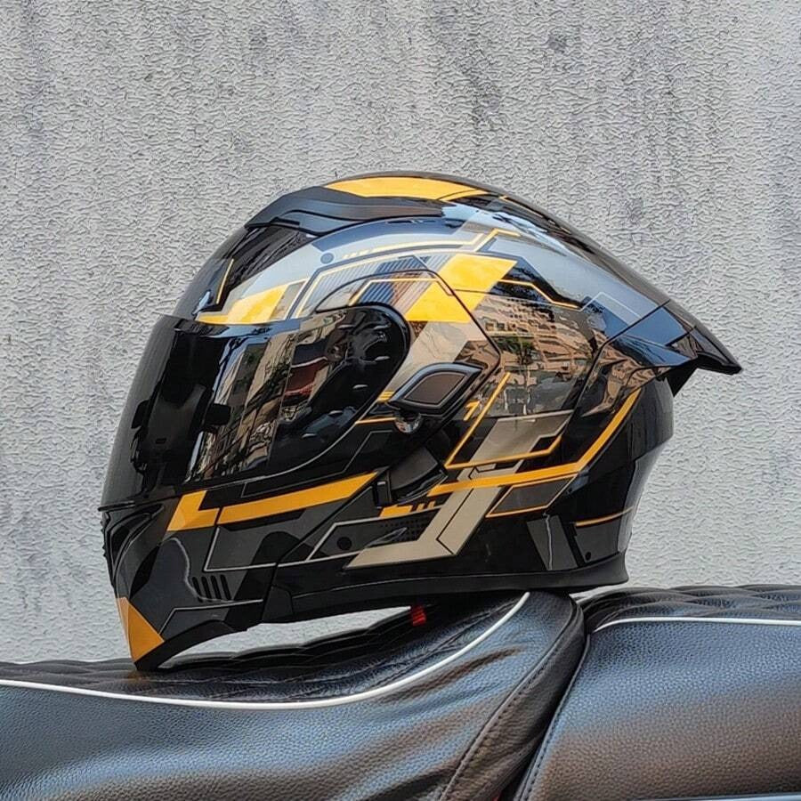 Casco da moto modulare di alta qualità con visiera apribile e doppia visiera, design personalizzato con alettone grande, omologato DOT, slot per altoparlante Bluetooth
