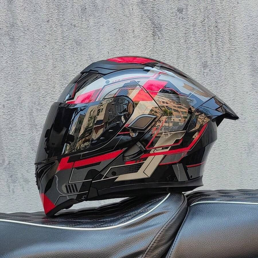 Casco da moto modulare di alta qualità con visiera apribile e doppia visiera, design personalizzato con alettone grande, omologato DOT, slot per altoparlante Bluetooth