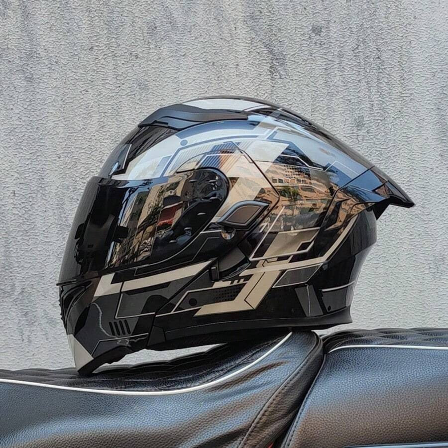 Casco da moto modulare di alta qualità con visiera apribile e doppia visiera, design personalizzato con alettone grande, omologato DOT, slot per altoparlante Bluetooth