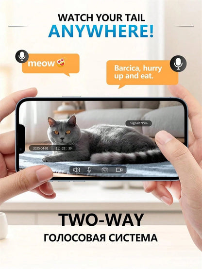 Distributore automatico per animali domestici, ciotola automatica per gatti con controllo tramite app, abilitata al WiFi, registrazione vocale da 10 secondi, alimentazione programmata da remoto, ampio spazio di stoccaggio a prova di umidità