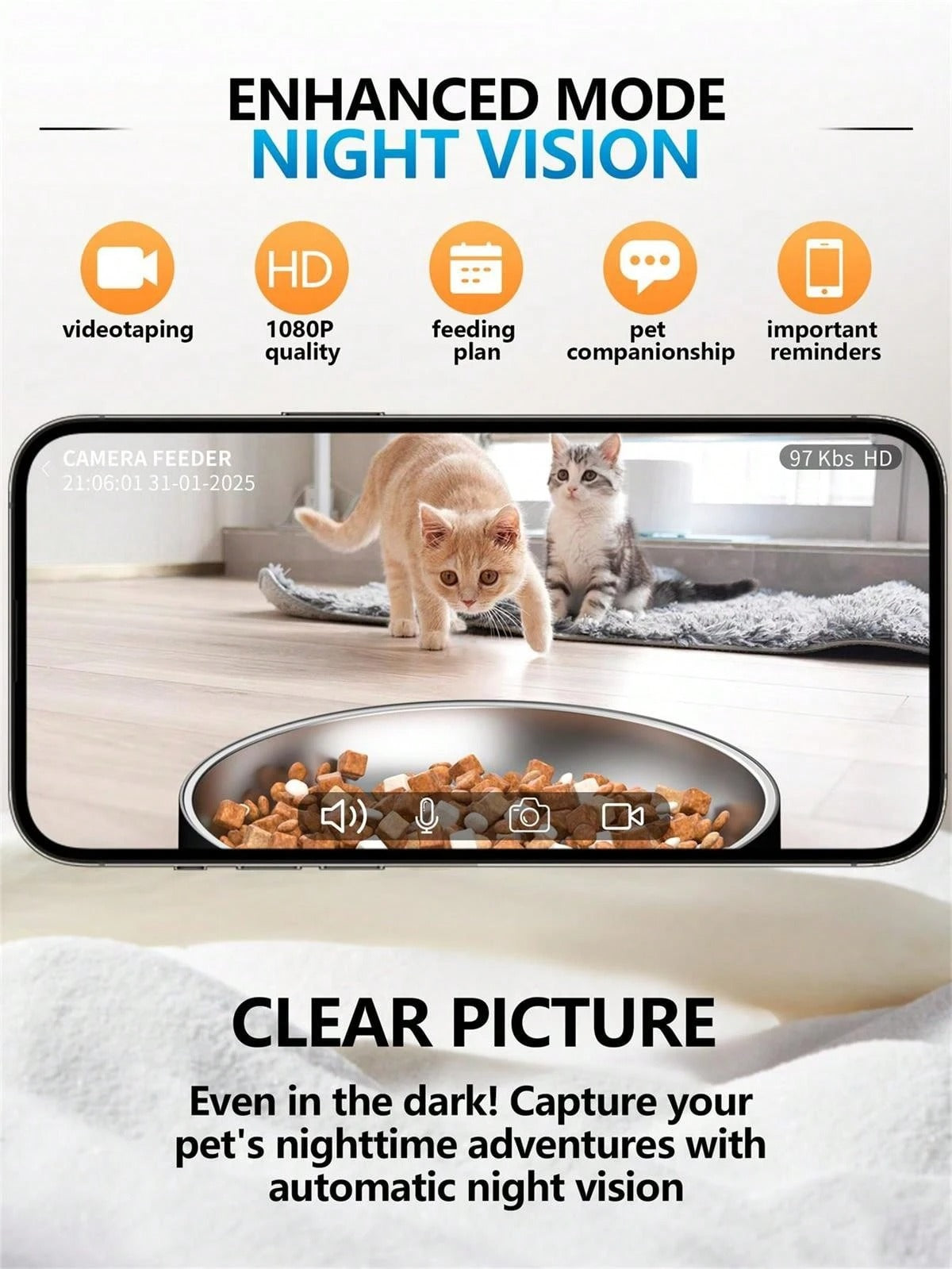 Distributore automatico per animali domestici, ciotola automatica per gatti con controllo tramite app, abilitata al WiFi, registrazione vocale da 10 secondi, alimentazione programmata da remoto, ampio spazio di stoccaggio a prova di umidità
