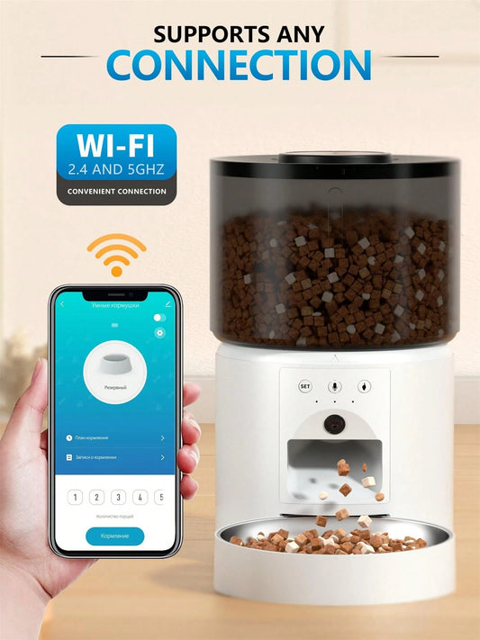 Distributore automatico per animali domestici, ciotola automatica per gatti con controllo tramite app, abilitata al WiFi, registrazione vocale da 10 secondi, alimentazione programmata da remoto, ampio spazio di stoccaggio a prova di umidità