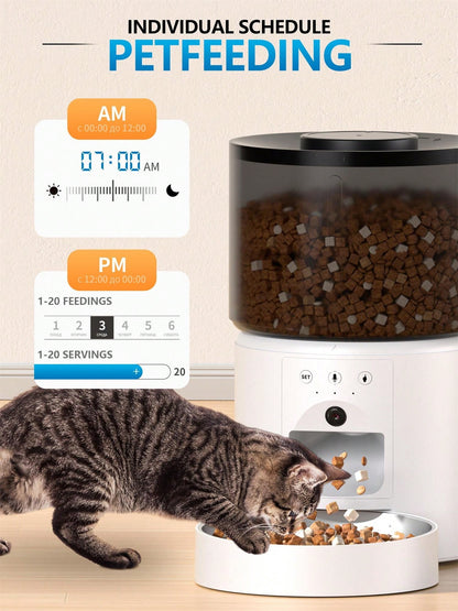 Distributore automatico per animali domestici, ciotola automatica per gatti con controllo tramite app, abilitata al WiFi, registrazione vocale da 10 secondi, alimentazione programmata da remoto, ampio spazio di stoccaggio a prova di umidità