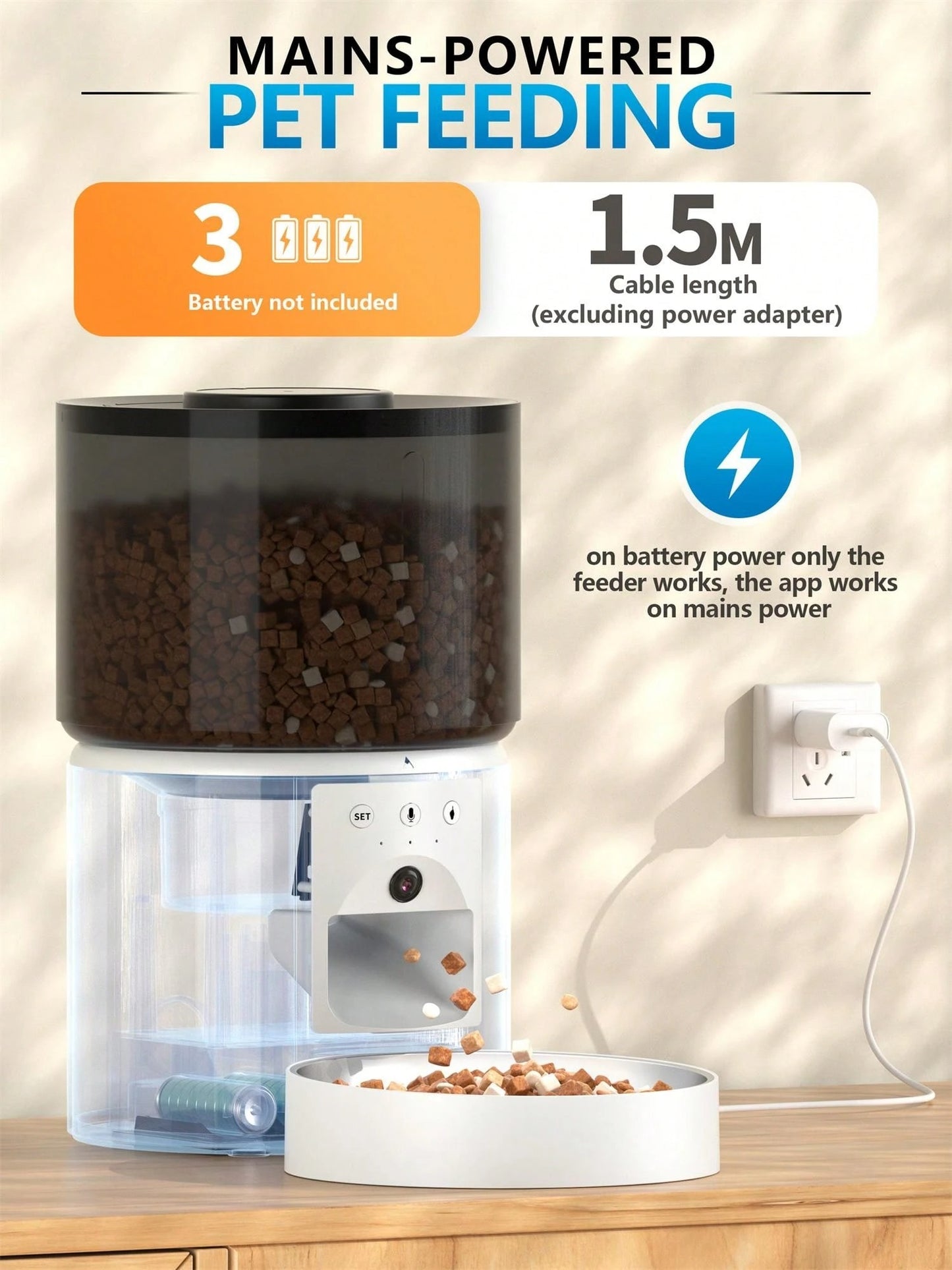 Distributore automatico per animali domestici, ciotola automatica per gatti con controllo tramite app, abilitata al WiFi, registrazione vocale da 10 secondi, alimentazione programmata da remoto, ampio spazio di stoccaggio a prova di umidità