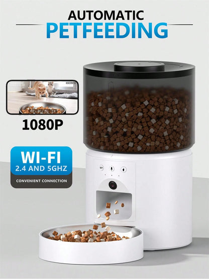 Distributore automatico per animali domestici, ciotola automatica per gatti con controllo tramite app, abilitata al WiFi, registrazione vocale da 10 secondi, alimentazione programmata da remoto, ampio spazio di stoccaggio a prova di umidità