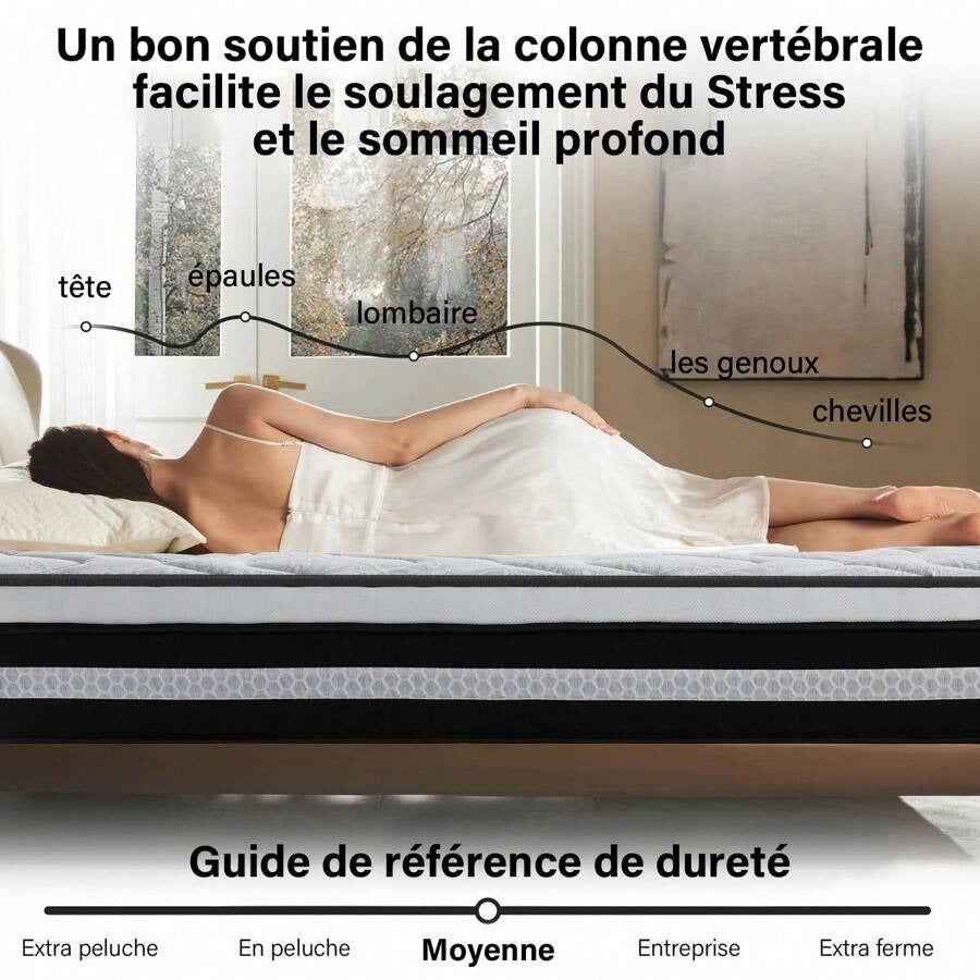 Materasso 160x200 cm Memory Foam, Altezza 28cm, Media Rigidità H3, Ergonomico HR + Blue Latex, Ortopedico 10 Zona Comfort, Traspirante, Anallergico, Lusso, Certificato Oeko-Tex