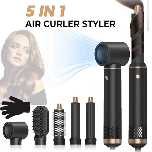 Asciugacapelli a spazzola 5 in 1 nero, set di spazzole ad aria calda rimovibili, set di strumenti per acconciature con ioni negativi, spazzola rotonda per lisciare i capelli con effetto volumizzante