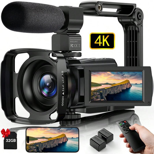 Nicamery Telecamera video 4K 48.0MP, fotocamera con display IPS da 3.0", schermo touch capacitivo, rotazione 270°, trasferimento Wi-Fi, zoom digitale 16X, luce di riempimento IR, microfono, telecomando e 2 batterie
