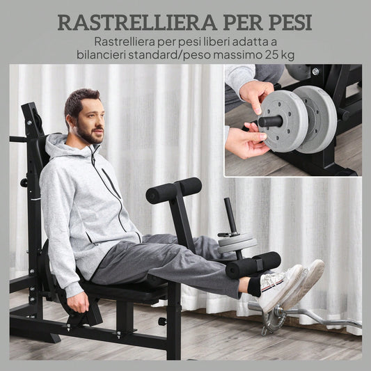 HOMCOM HOMCOM Panca da Palestra con Supporto per Bilanciere Regolabile in 6 Posizioni e Schienale Regolabile in 5 Posizioni, Panca Pesi in Acciaio e PU per Palestra