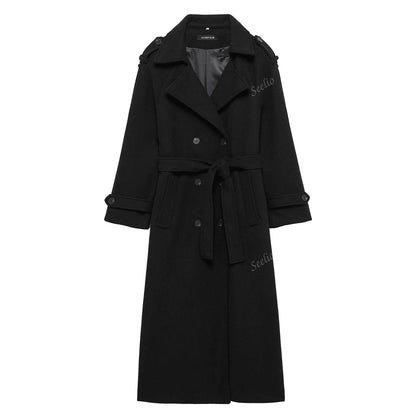 Cappotto antivento classico retrò a doppiopetto da donna, di stile europeo e americano, adatto per autunno/inverno